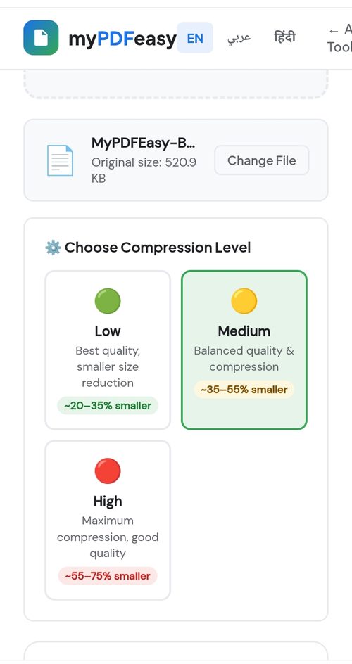 Choose compression level: Low, Medium, or High