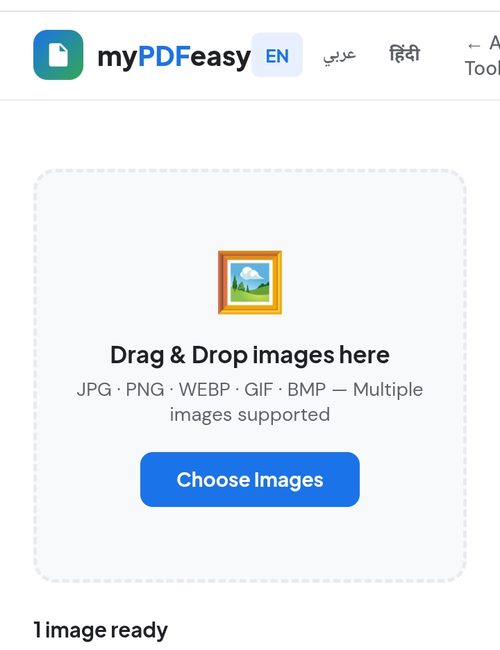 Drag and drop images to convert to PDF on MyPDFEasy